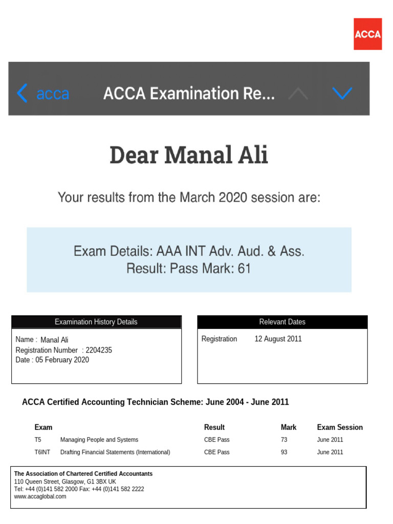 ExamHistoryTranscript ACCA | PDF | Financial Services | Business