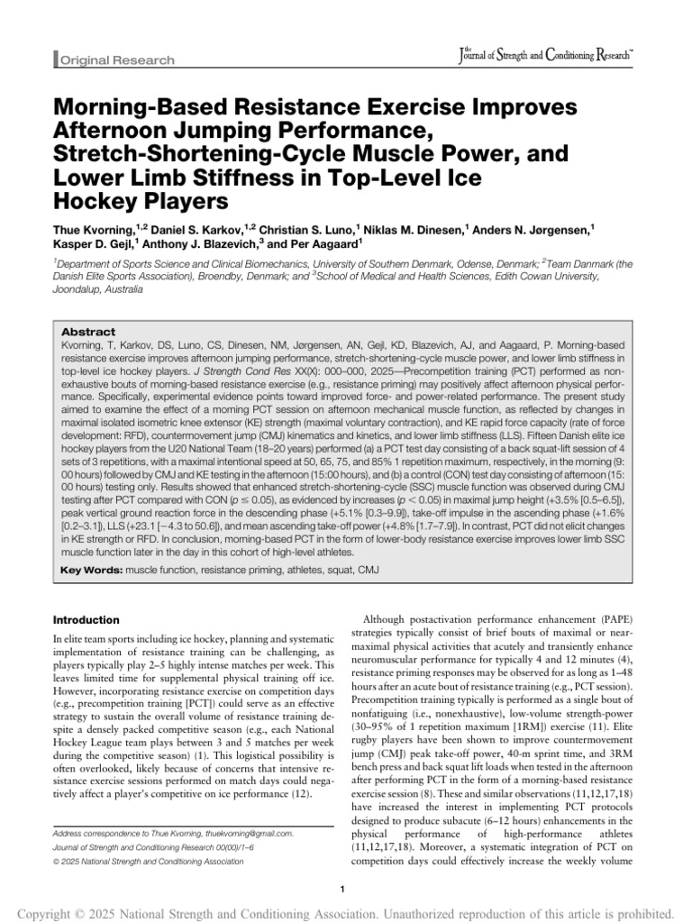 Morning-Based Resistance Exercise Improves Afternoon Jumping ...