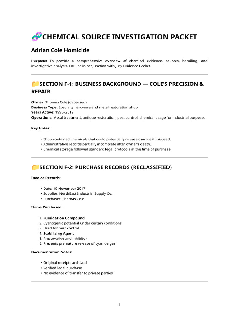 Chemical Source Investigation Packet | PDF | Cyanide | Crime Scene