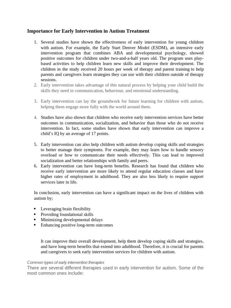 Importance For Early Intervention in Autism Treatment | PDF | Autism ...