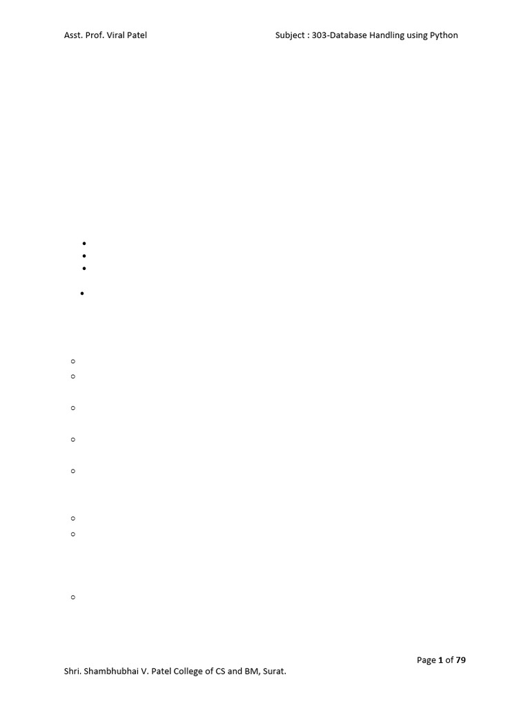 303 Database Handling Using Python UNIT 1 | PDF | Database Transaction ...