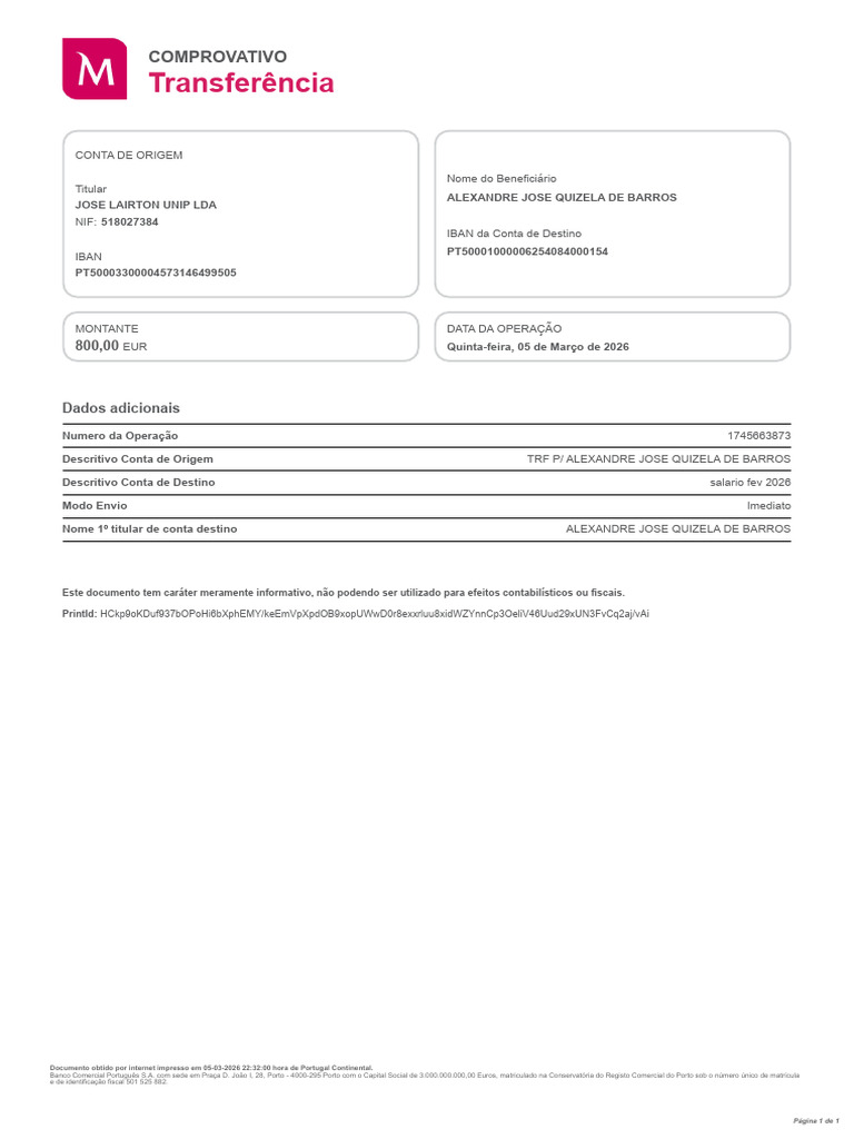 800 - Alexandre Comprovativo de Operação | PDF