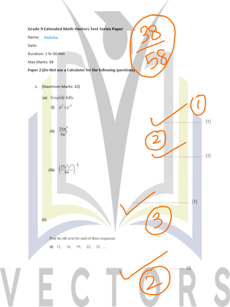 Grade 9 Extended Math Vectors Test Paper - Aadvika - Solved | PDF ...