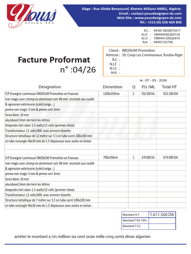 Proformat Enseigne Imosium Promotion | PDF