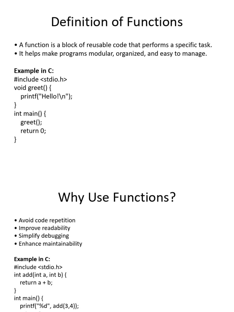 C Functions Complete Slides | PDF | Parameter (Computer Programming ...