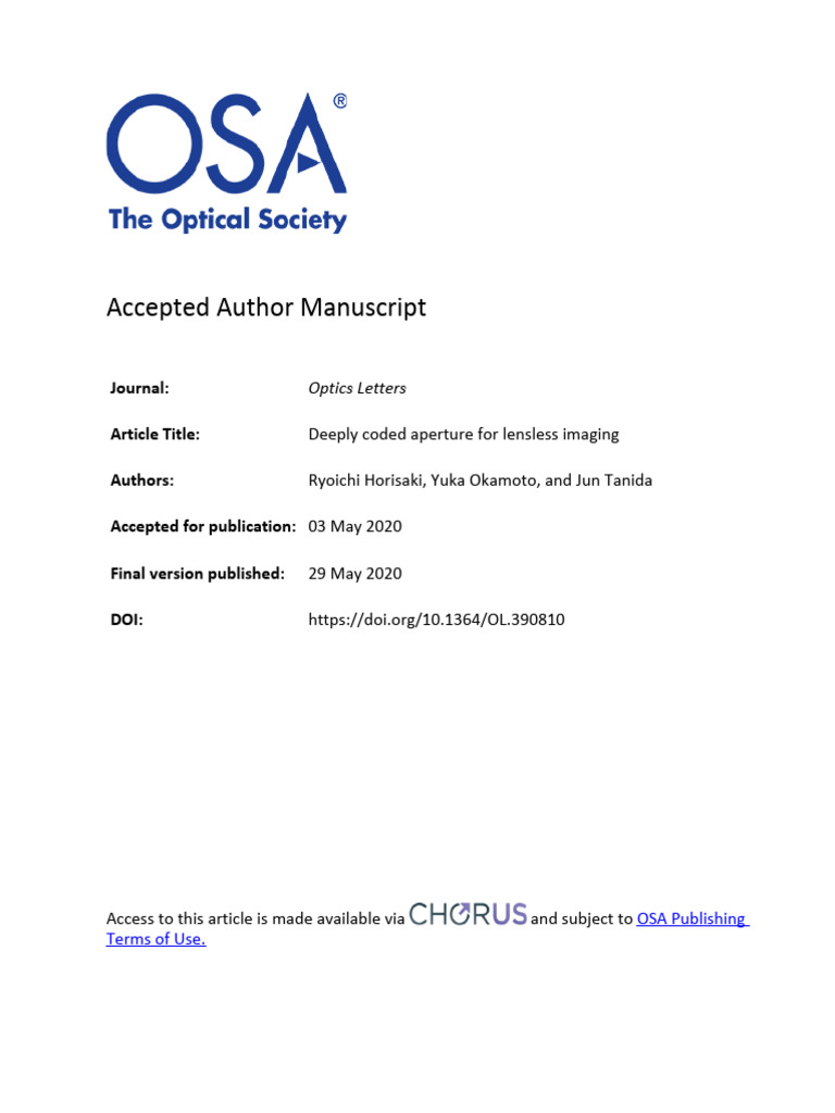 Deeply Coded Aperture For Lensless Imaging | PDF | Deep Learning ...