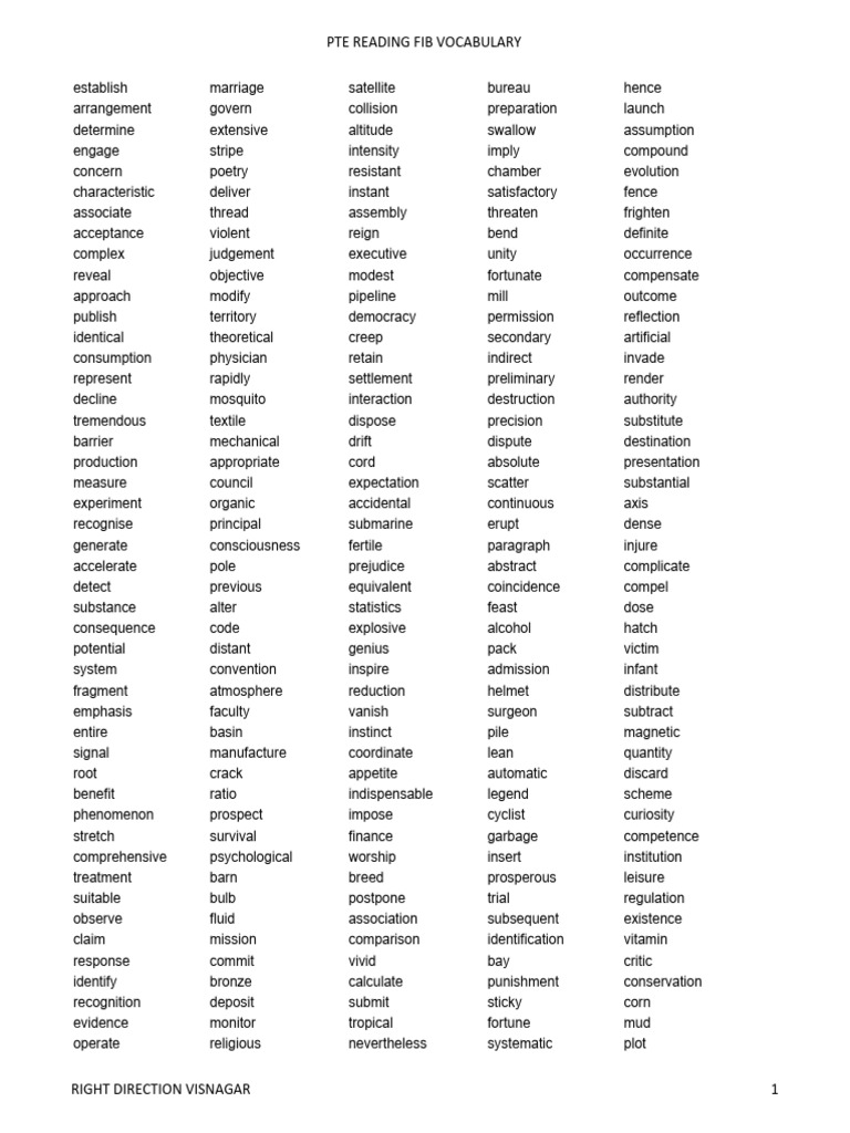 Pte Reading Fib Vocabulary | PDF