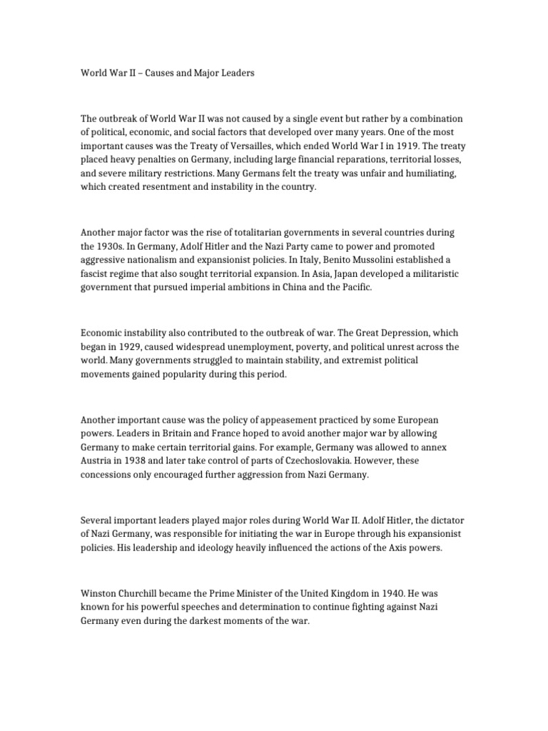 WWII Document 2 Causes and Leaders EXPANDED | PDF | World War II | Nazi ...