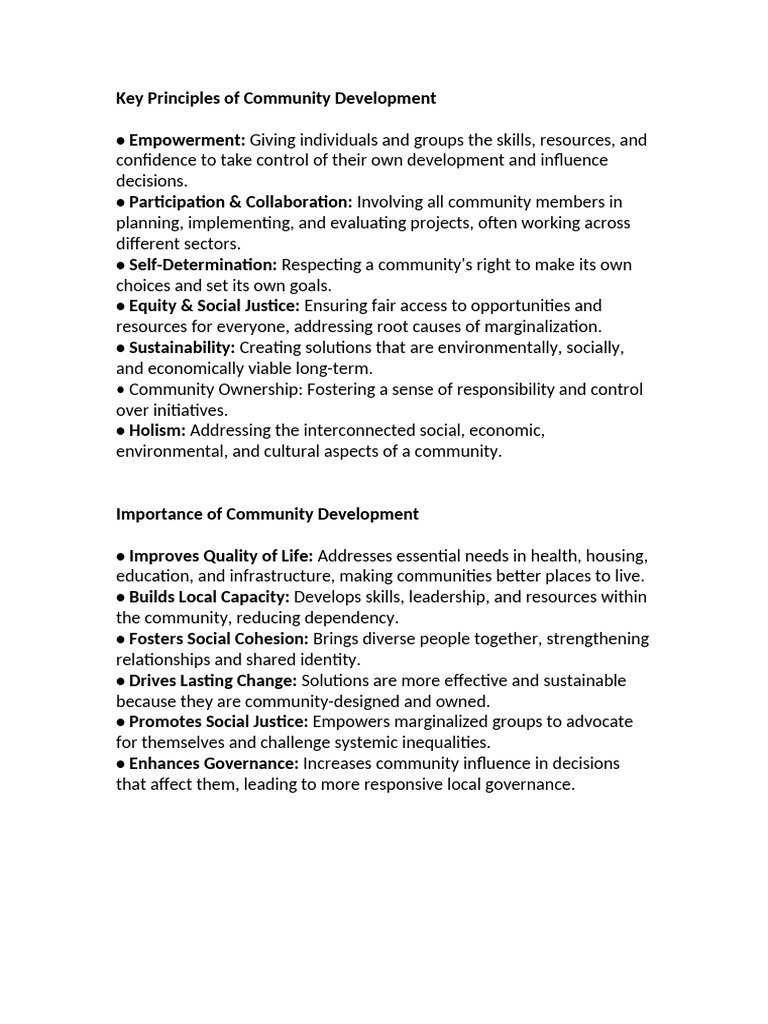 Key Principles of Community Development | PDF | Infrastructure | Governance
