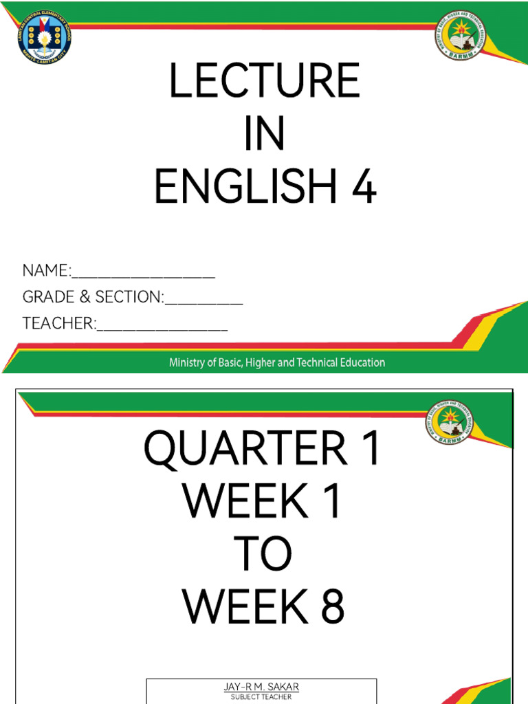 English Lecture in Week 1 To 8 | PDF | Verb | Plural