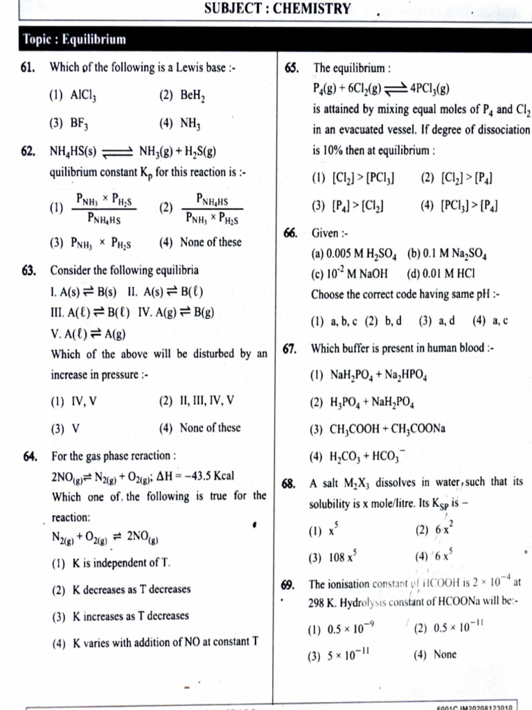 Practice Question On Equilibrium | PDF | Chemical Equilibrium ...