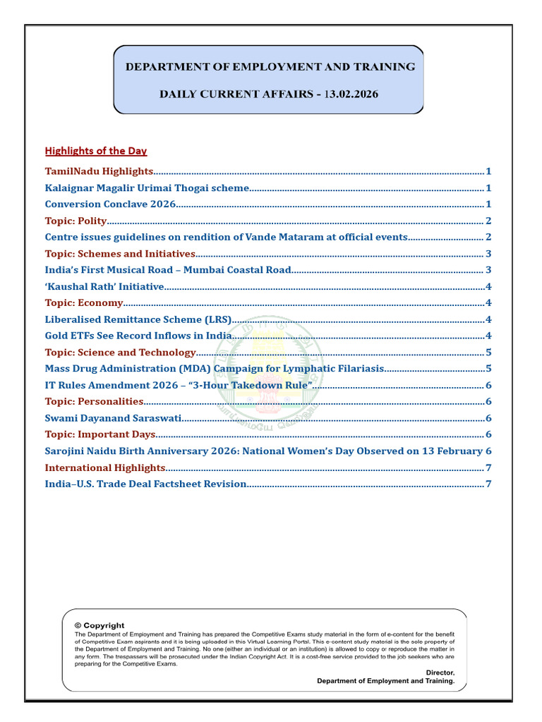 Daily Current Affairs 13.02.2026 - 1st - Chapter | PDF