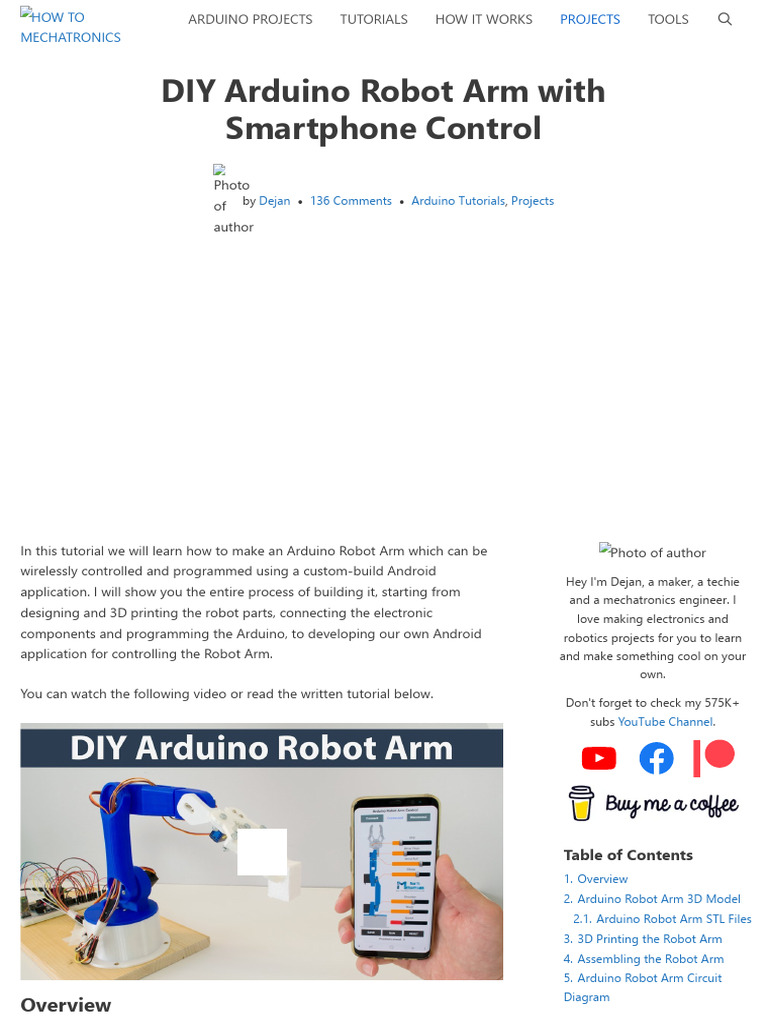 DIY Arduino Robot Arm With Smartphone Control - How To Mechatronics ...