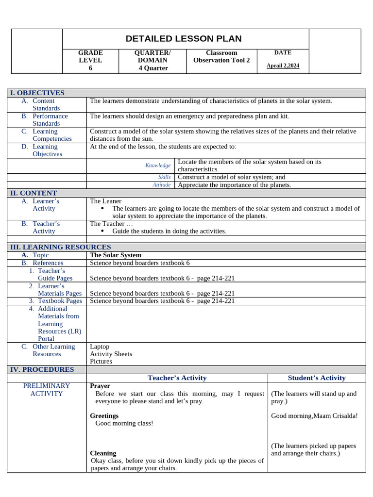 Science Lesson Plan | PDF | Natural Satellite | Planetary Surface