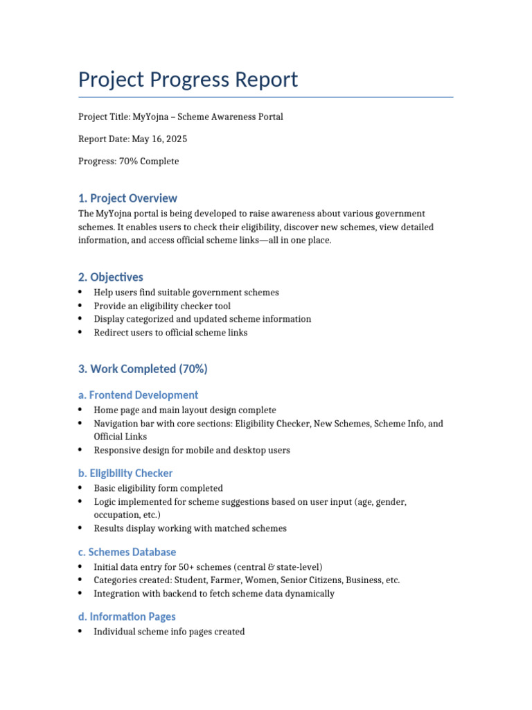MyYojna Progress Report | PDF