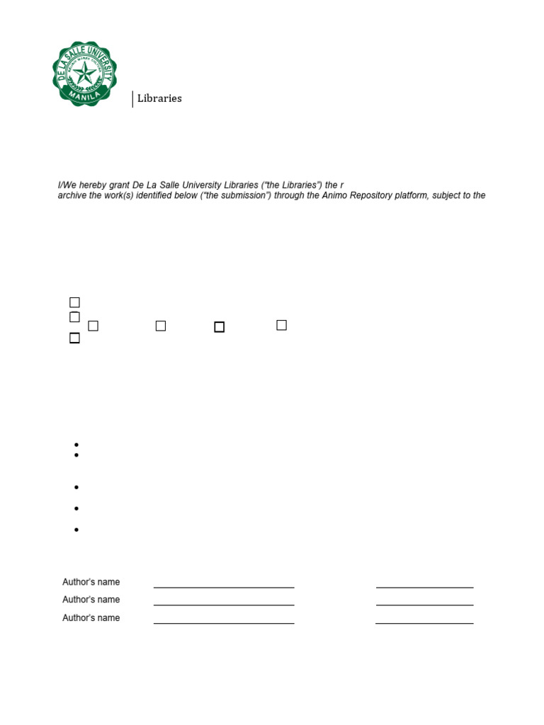 Animo Repository Author Submission Agreement Form | PDF | Thesis ...