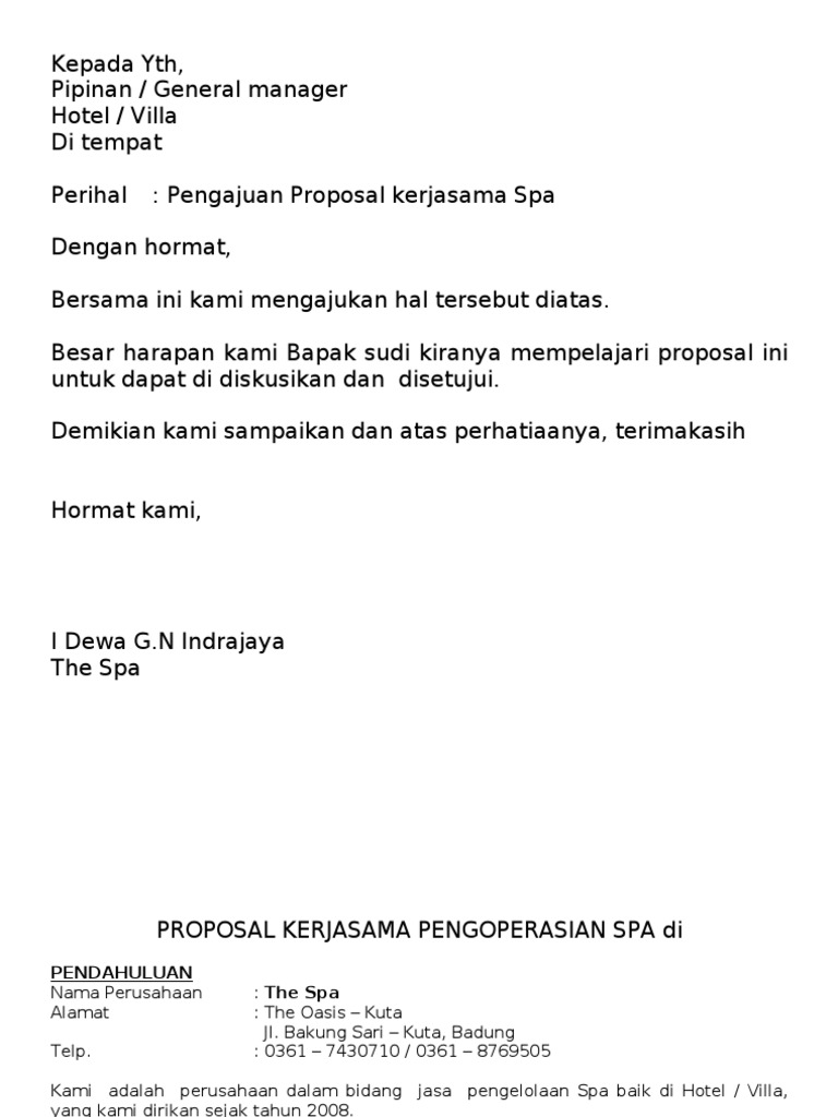 Proposal Kerjasama Spa dengan Hotel | PDF