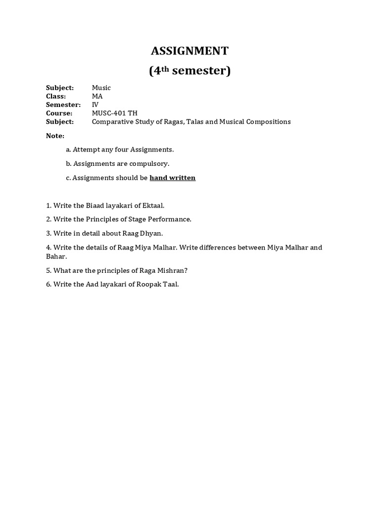 Assignment of MA Music 1 2 3 4 Semester-5 | PDF