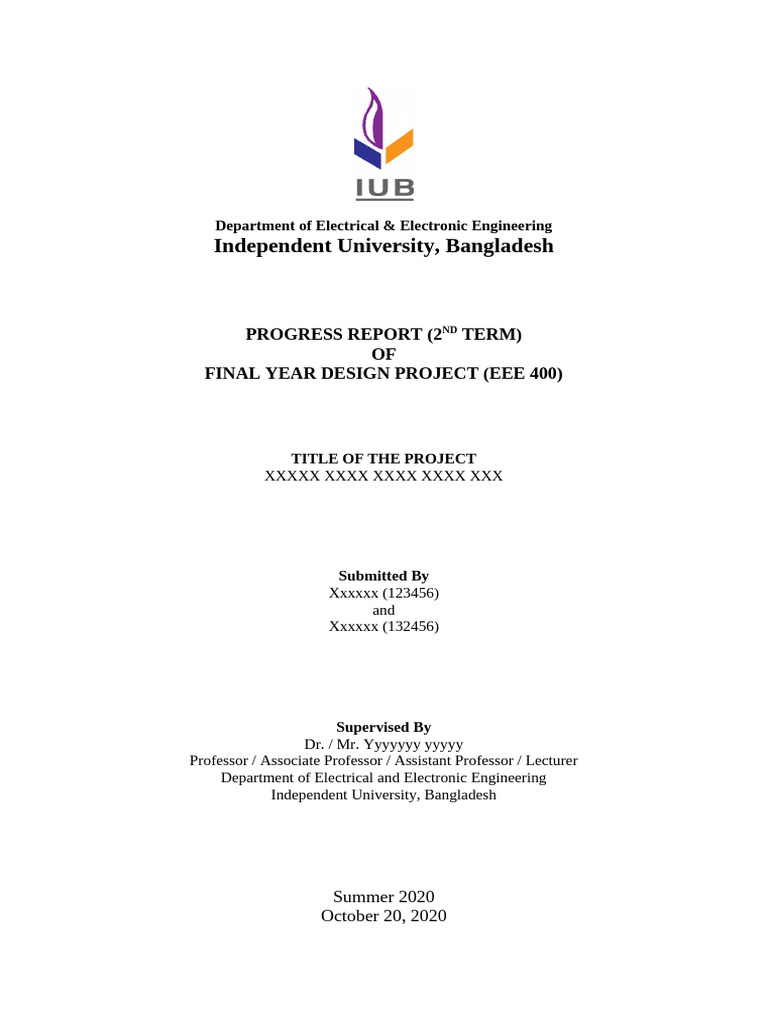 EEE 400 Progress Report Template 2nd Term | PDF