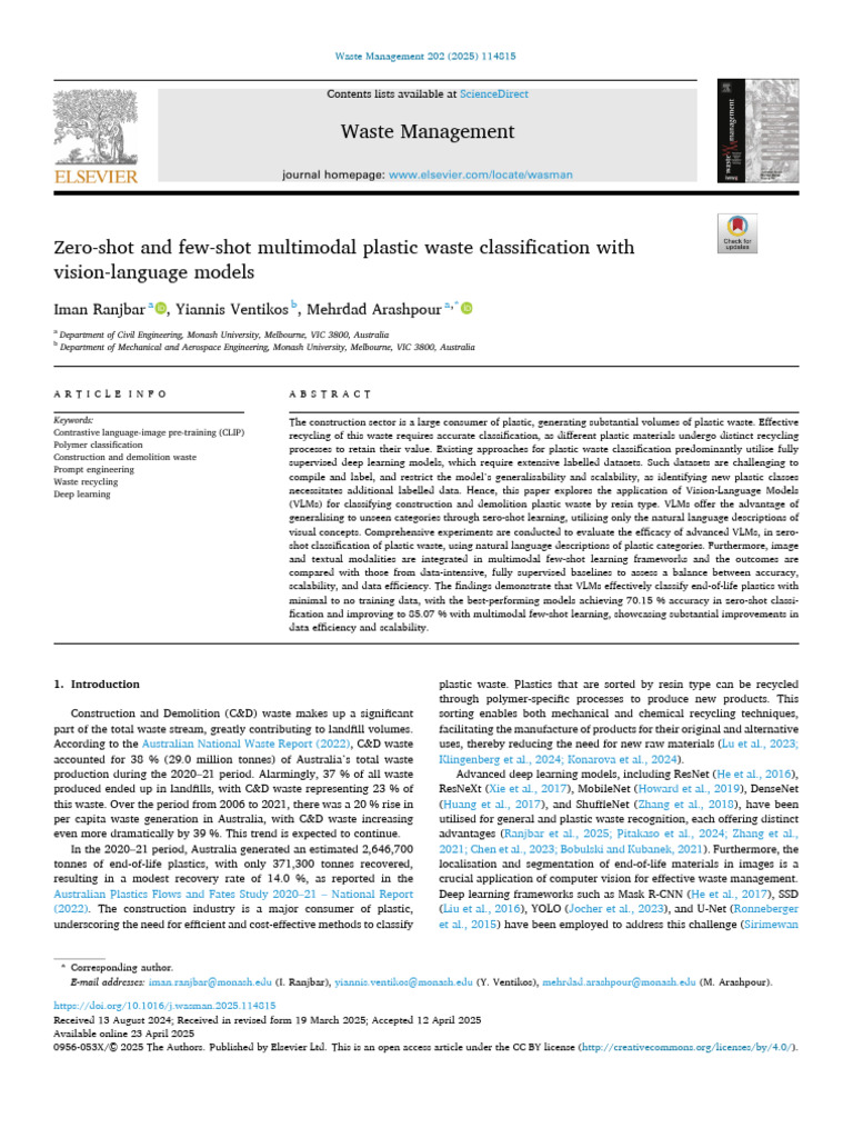 Zero-Shot and Few-Shot Multimodal Plastic Waste Classification With ...