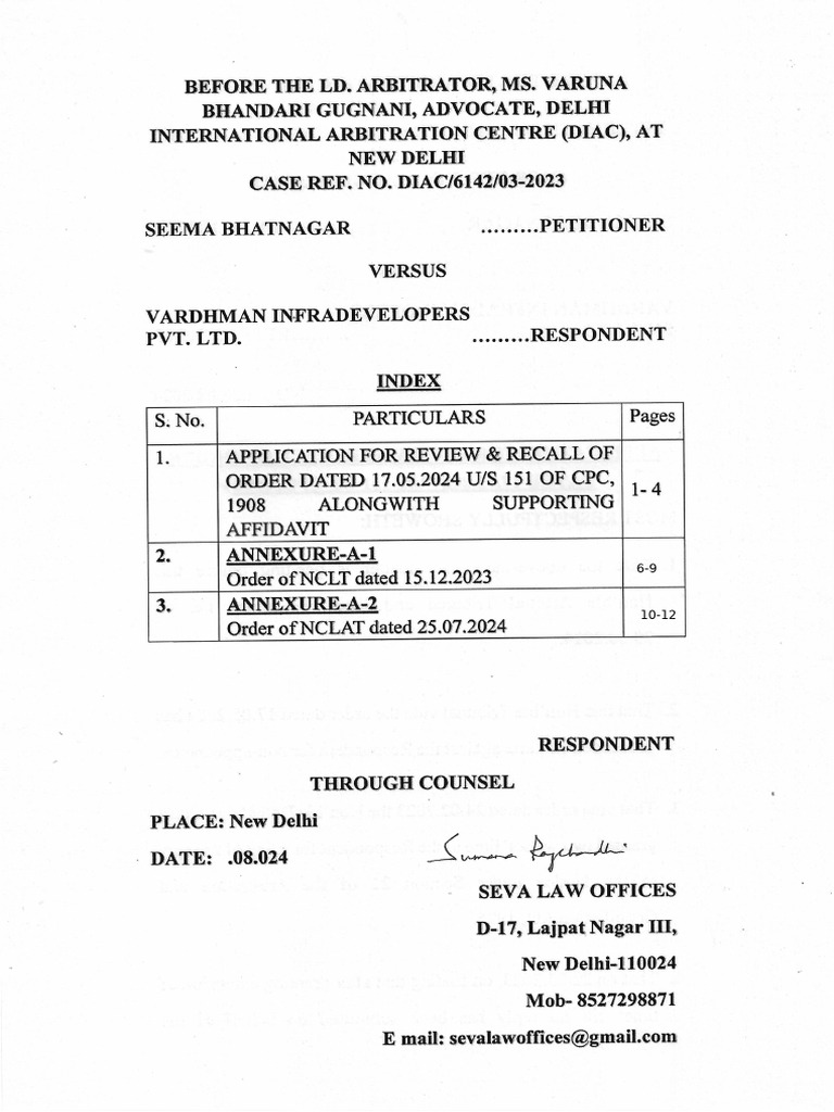 Application For Review & Recall of Order Dated 17.05.2024. - Seema ...