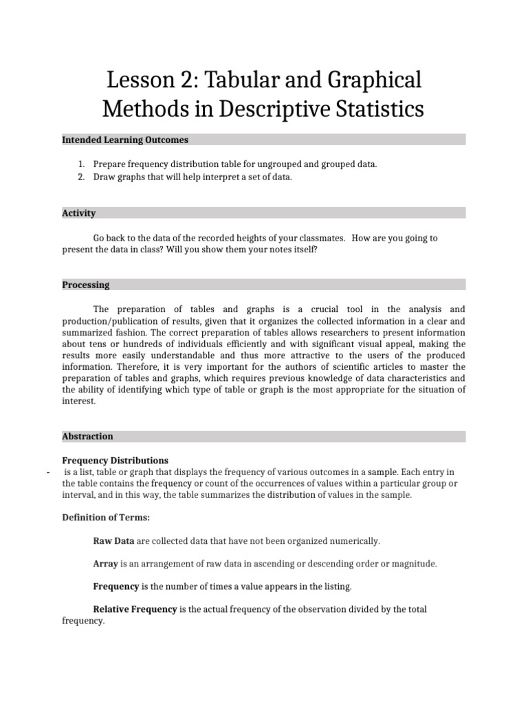 Review of Concepts in Statistics Tabular and Graphical Methods | PDF ...