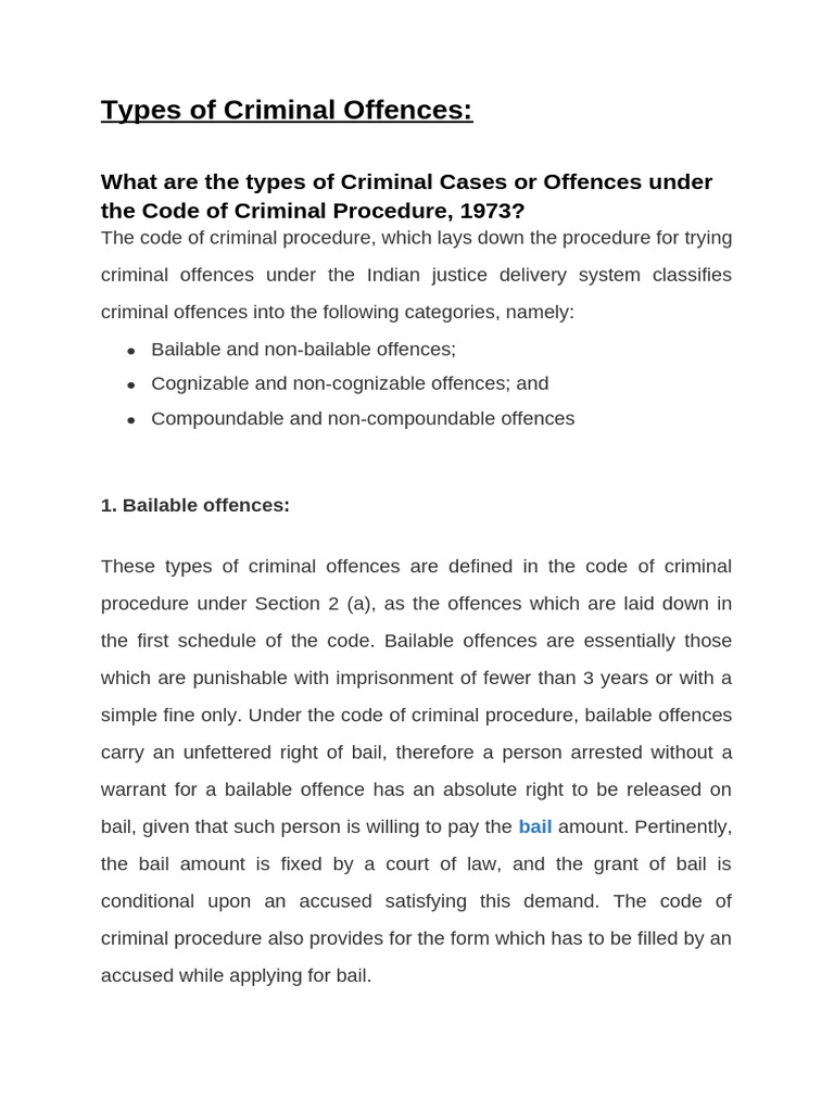 Types of Criminal Offences | PDF | Bail | Crimes