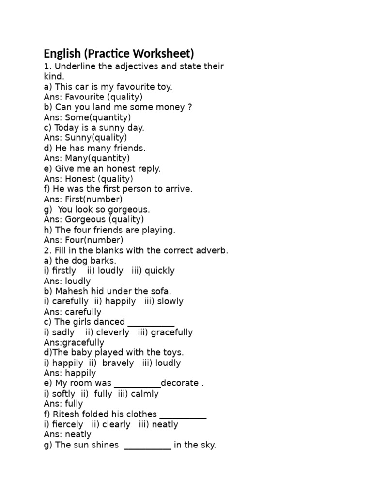 English (Practice Worksheet) | PDF | Linguistics