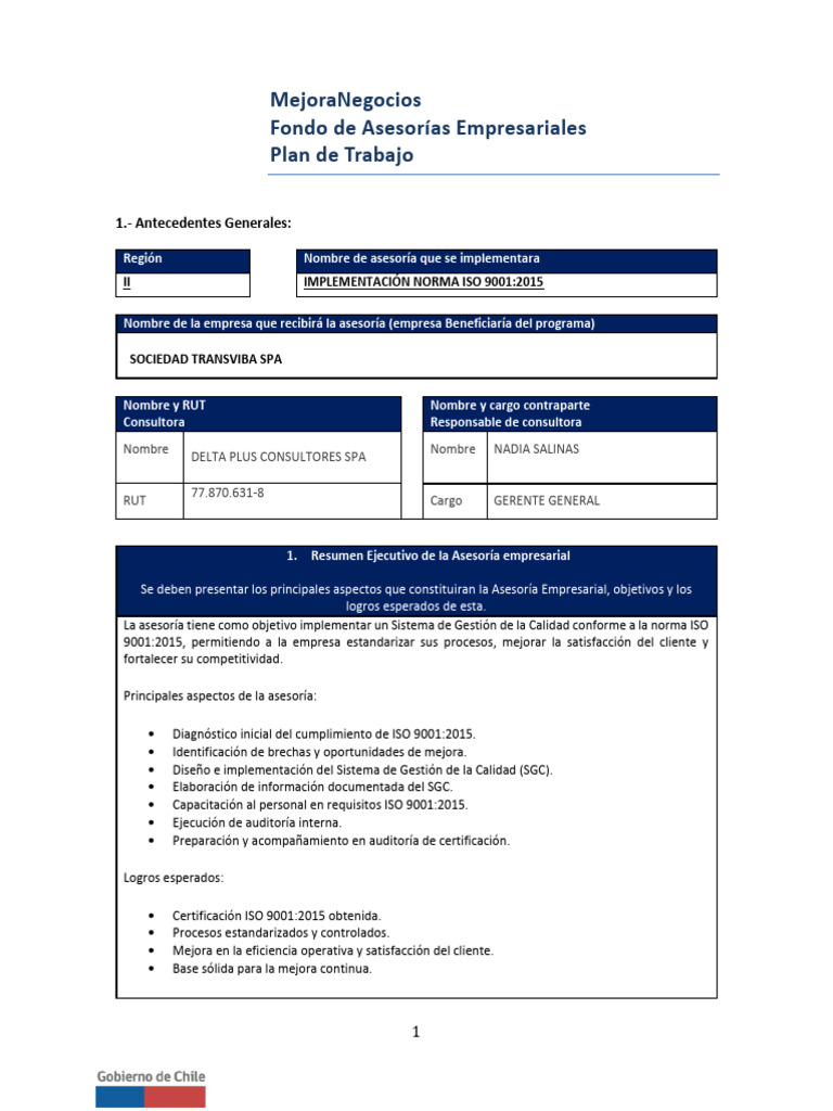 Plan de Trabajo ISO 9001-2015 | PDF | Sistema de manejo de calidad ...