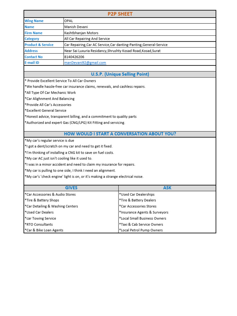 P2P Sheet Format | PDF