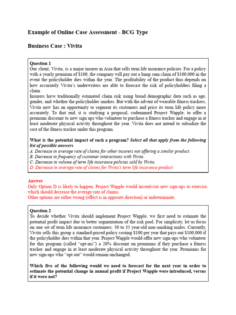 Example of Online Case Assessment | PDF | Insurance | Profit (Economics)