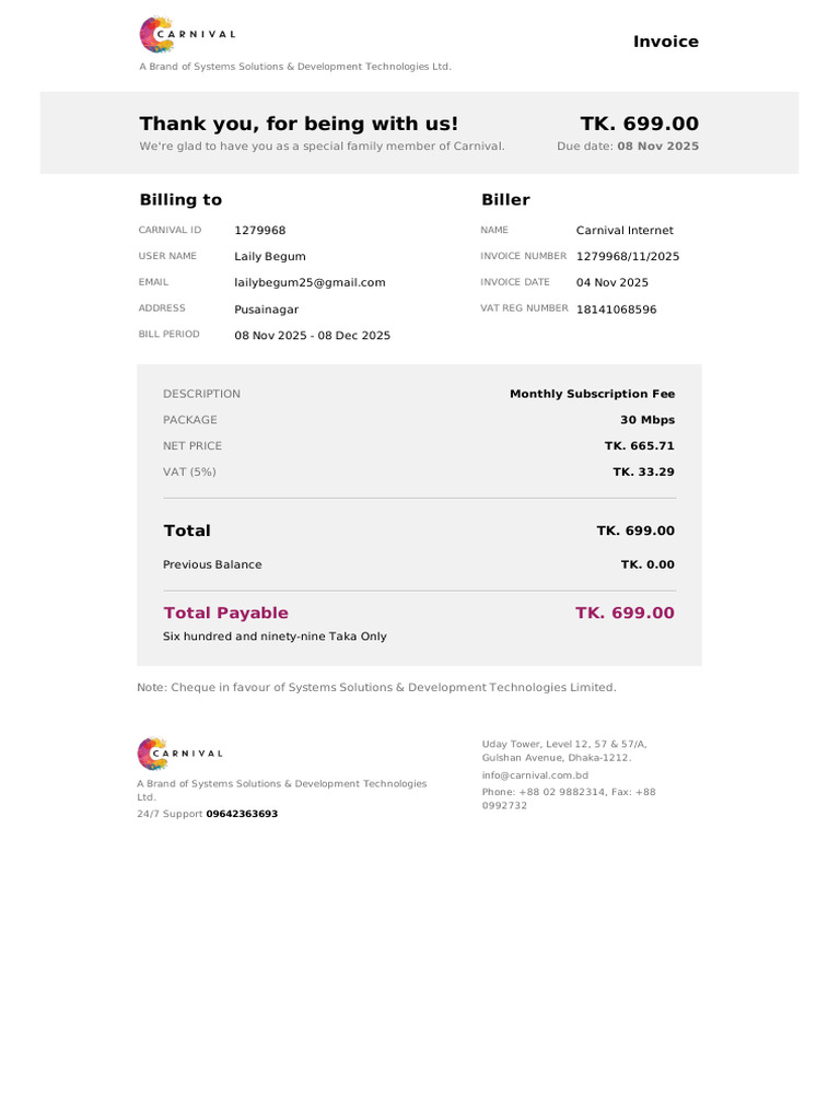 Thank You, For Being With Us! TK. 699.00: Invoice | PDF