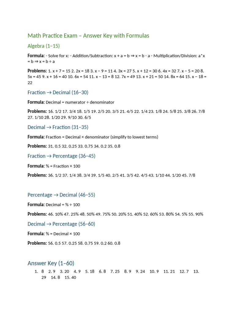 Math Practice Answer Sheet | PDF