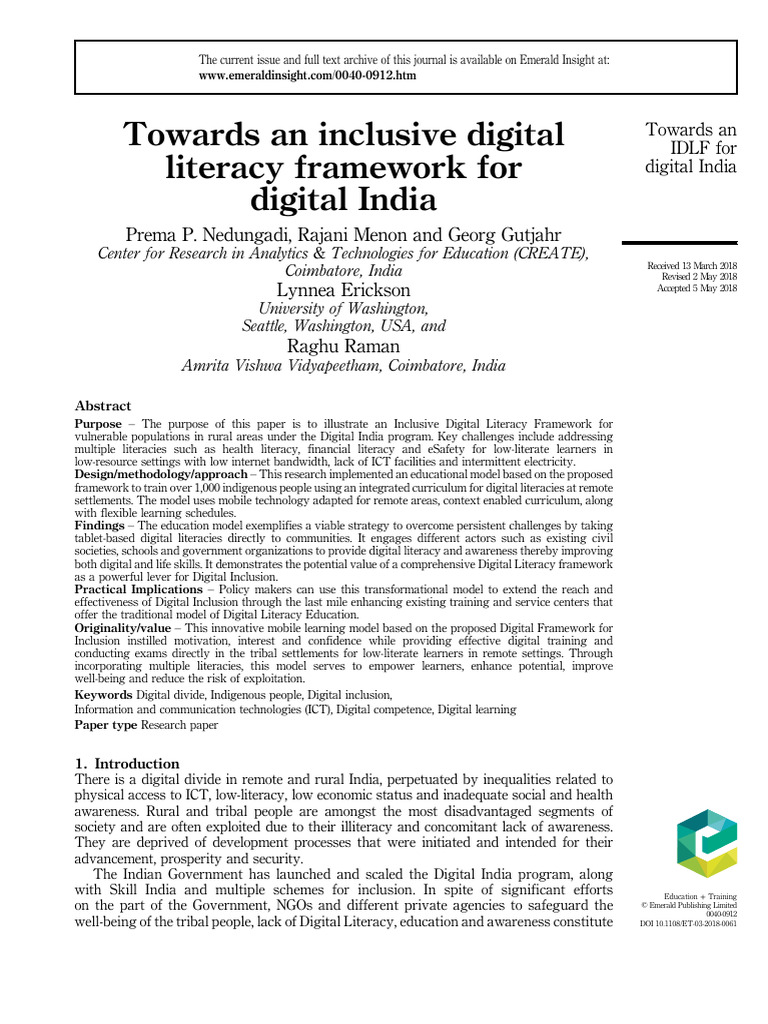 Towards An Inclusive Digital Literacy Framework For Digital India | PDF ...
