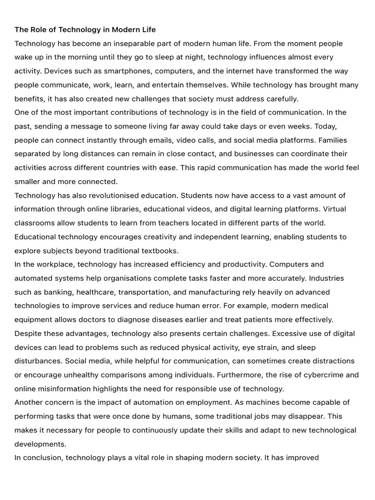 The Role of Technology in Modern Life | PDF | Automation | Social Media
