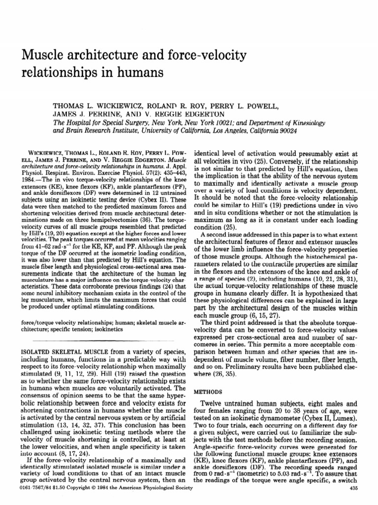 Wickiewicz1984 Muscle Architecture and Force Velocity Relationships in ...