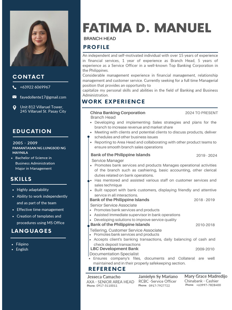 Fatima Manuel Resume | PDF | Banks | Economies