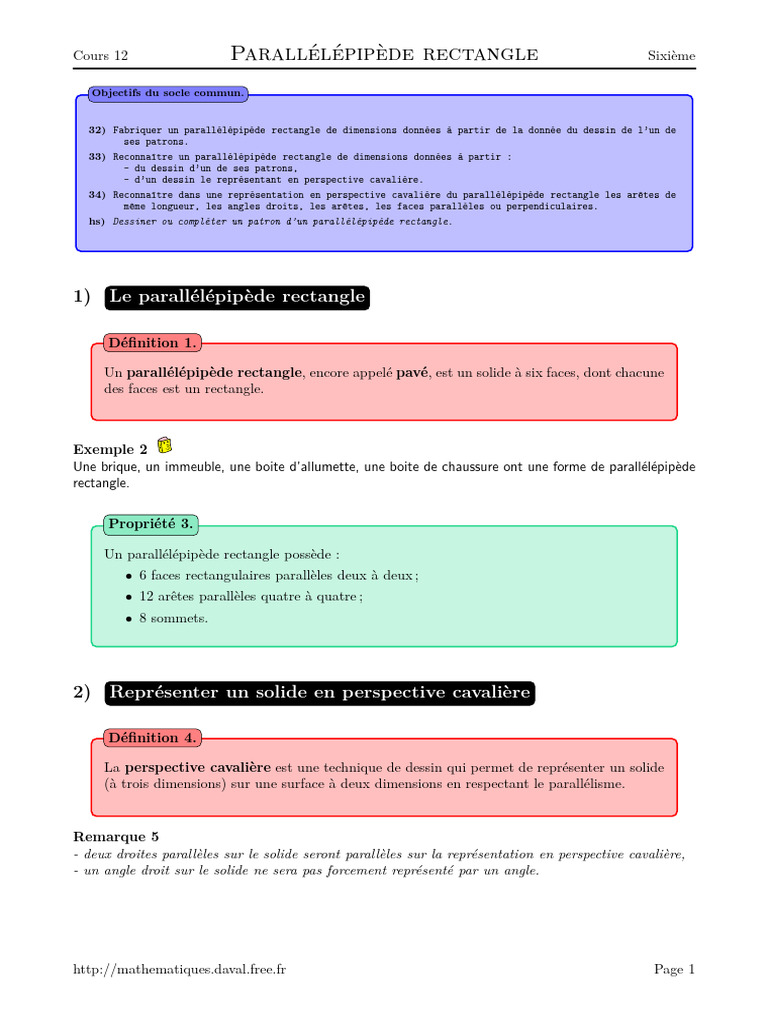 6 C12 Parallelepipede Rectangle | PDF | Perspective (représentation ...