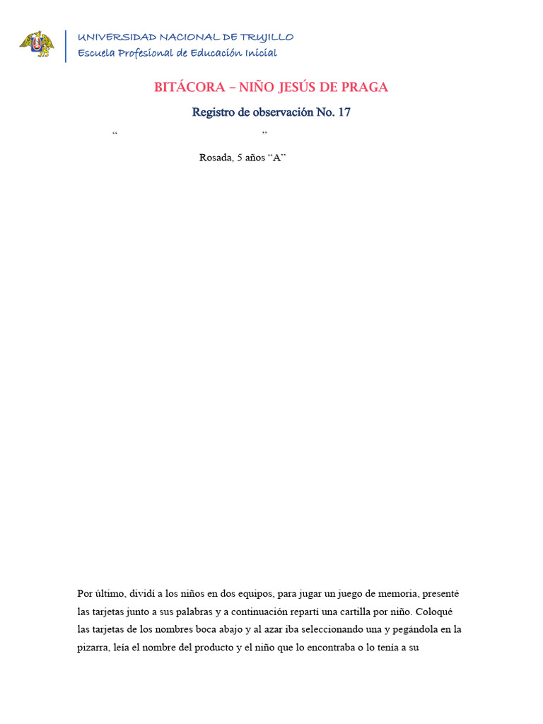 Registro de Observación No 17 | PDF | Educación de la primera infancia ...