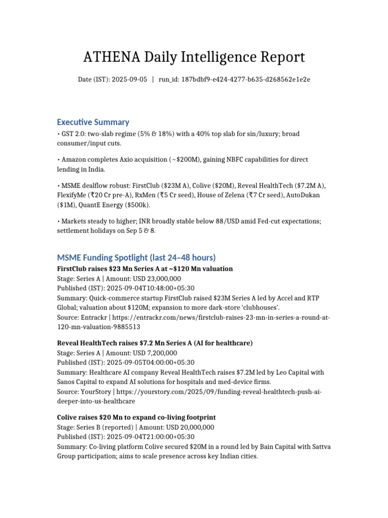 ATHENA Daily Intelligence Report 2025-09-05 IST v2 | PDF | Private ...