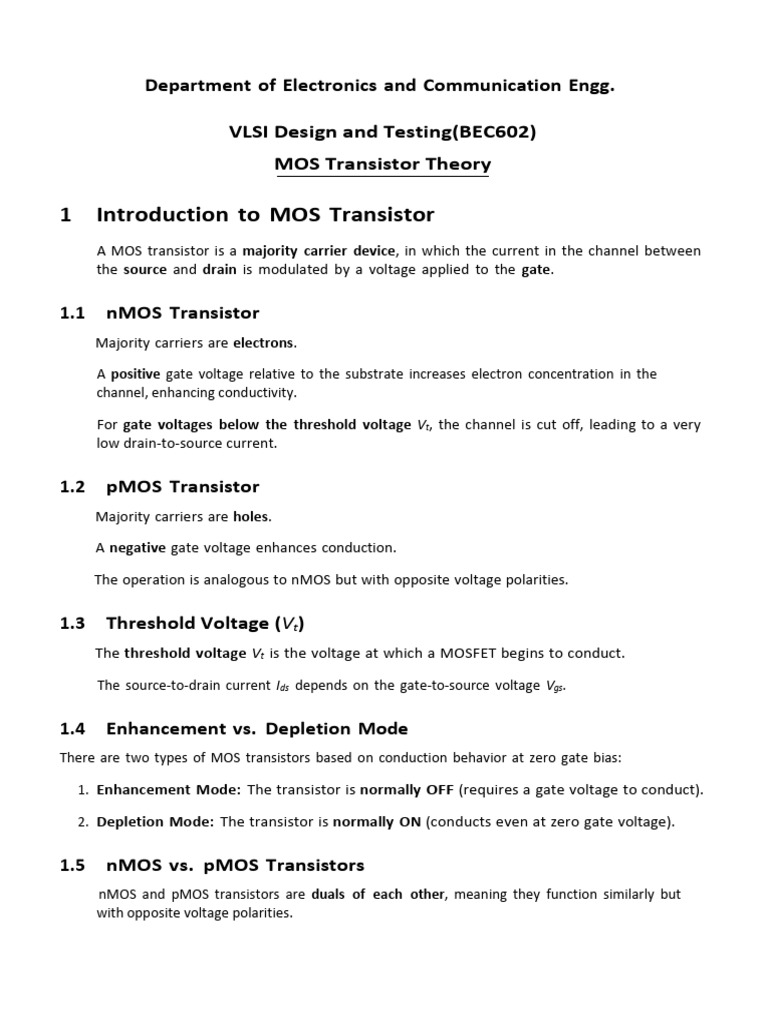 BEC602, Module 2, MOS Transistor Theory (4) | PDF | Mosfet | Field ...