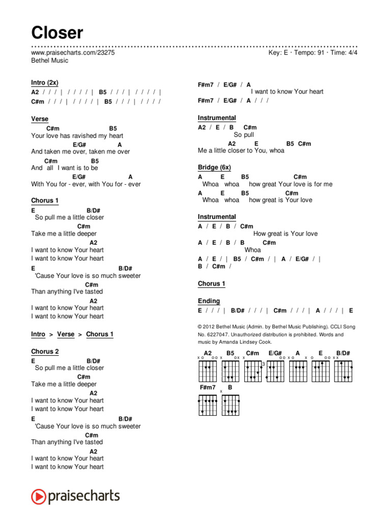 Closer (Bethel Music) Chord Chart - E - 2 Column Layout | PDF | Song ...