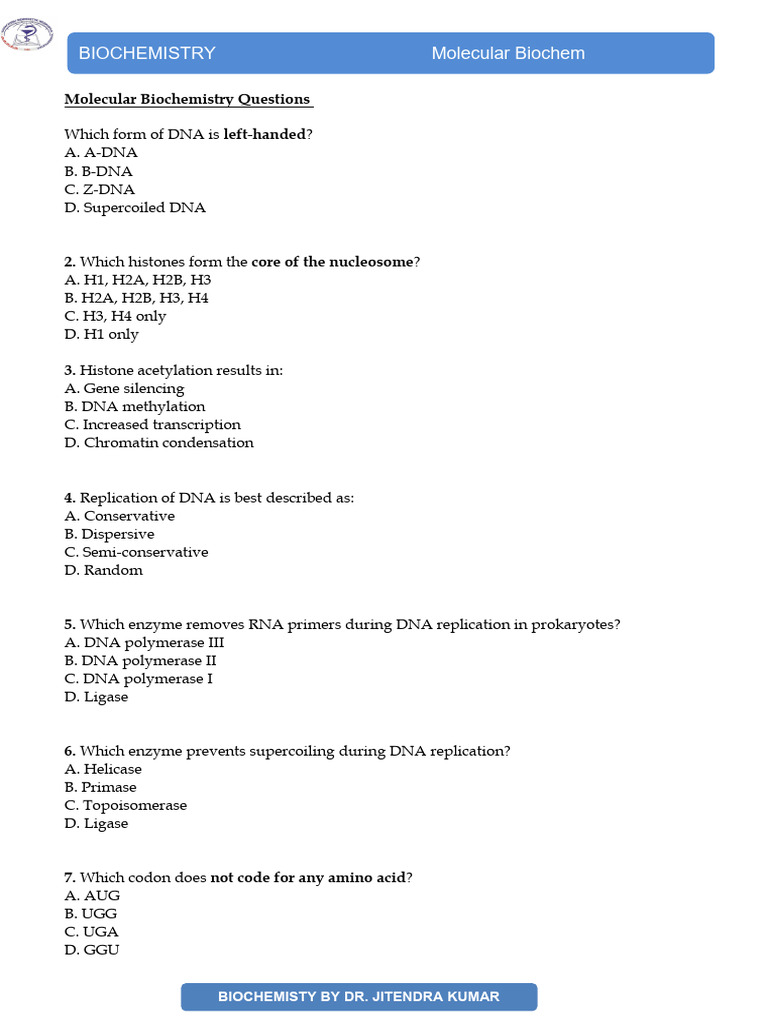 Biochemistry Molecular Biochem Question | PDF | Dna | Dna Repair
