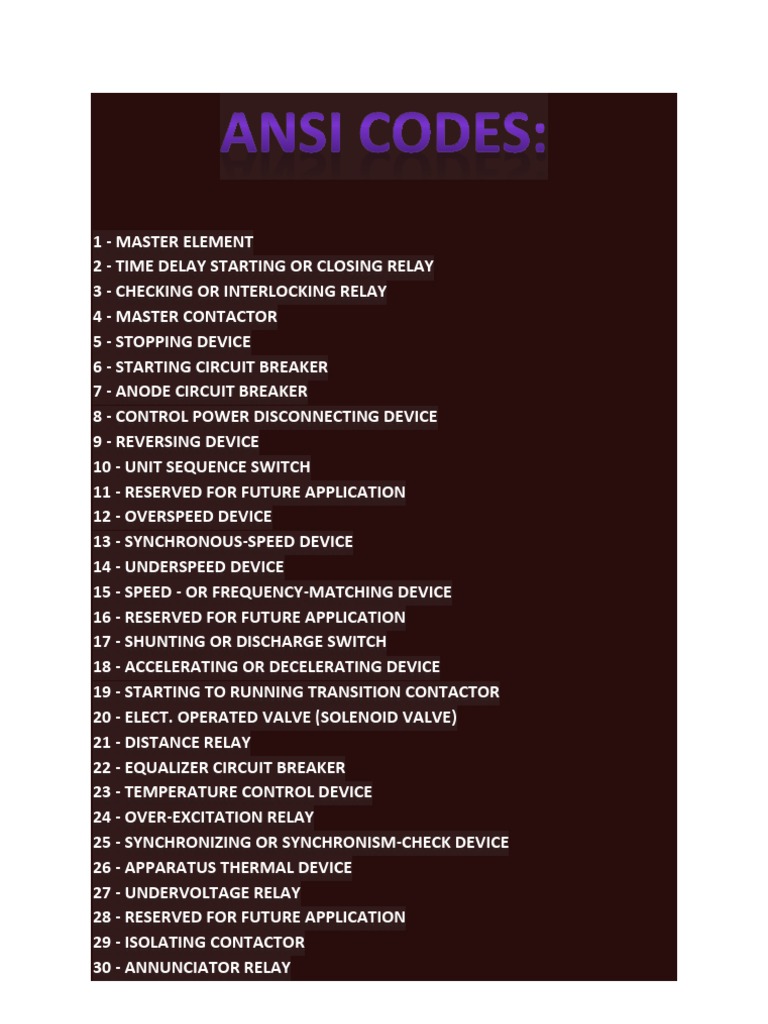 ANSI Relay Code Overview | PDF | Relay | Switch