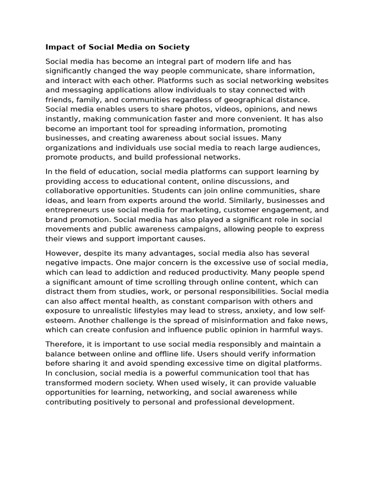 Impact of Social Media on Society | PDF