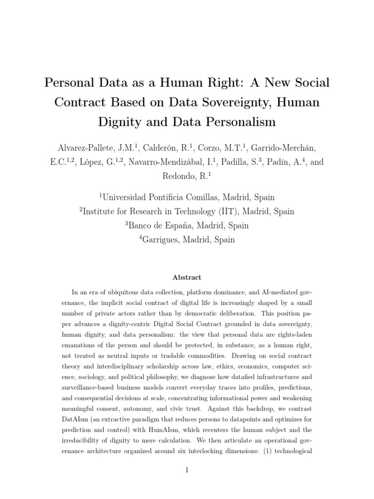 Personal Data As A Human Right A New Social | PDF | Governance | Social ...
