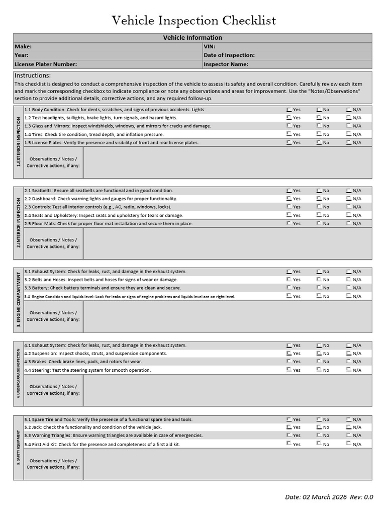 Vehicle Inspection Checklist | PDF | Regulatory Compliance | Vehicles