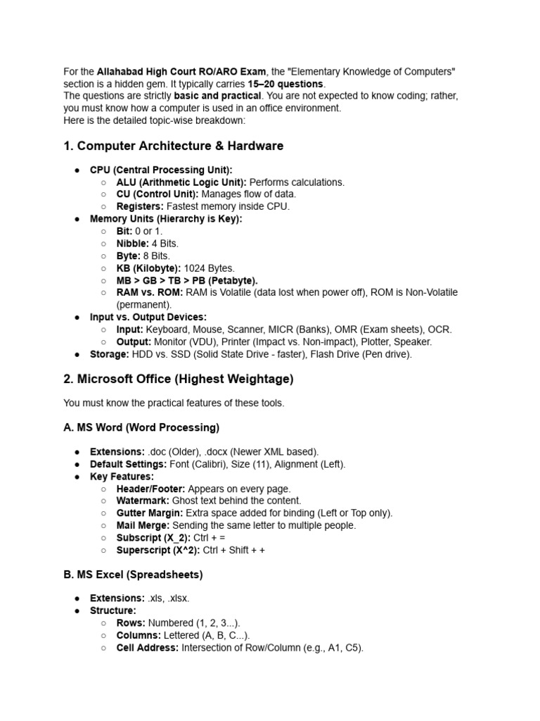 Elementary Knowledge of Computers | PDF | Byte | Computer Data Storage