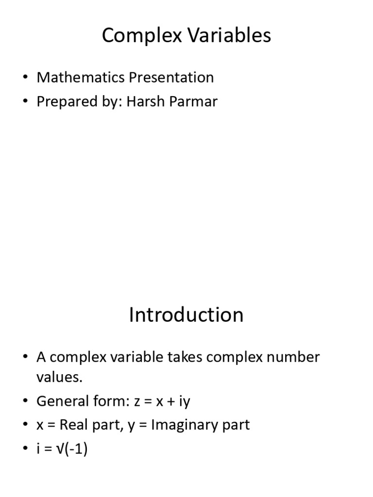 Complex Variables Presentation Harsh Parmar | PDF