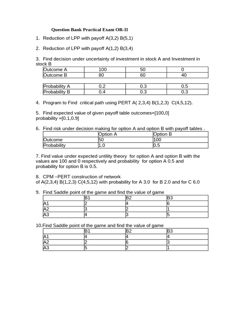 Question Bank Practical Exam or-II | PDF